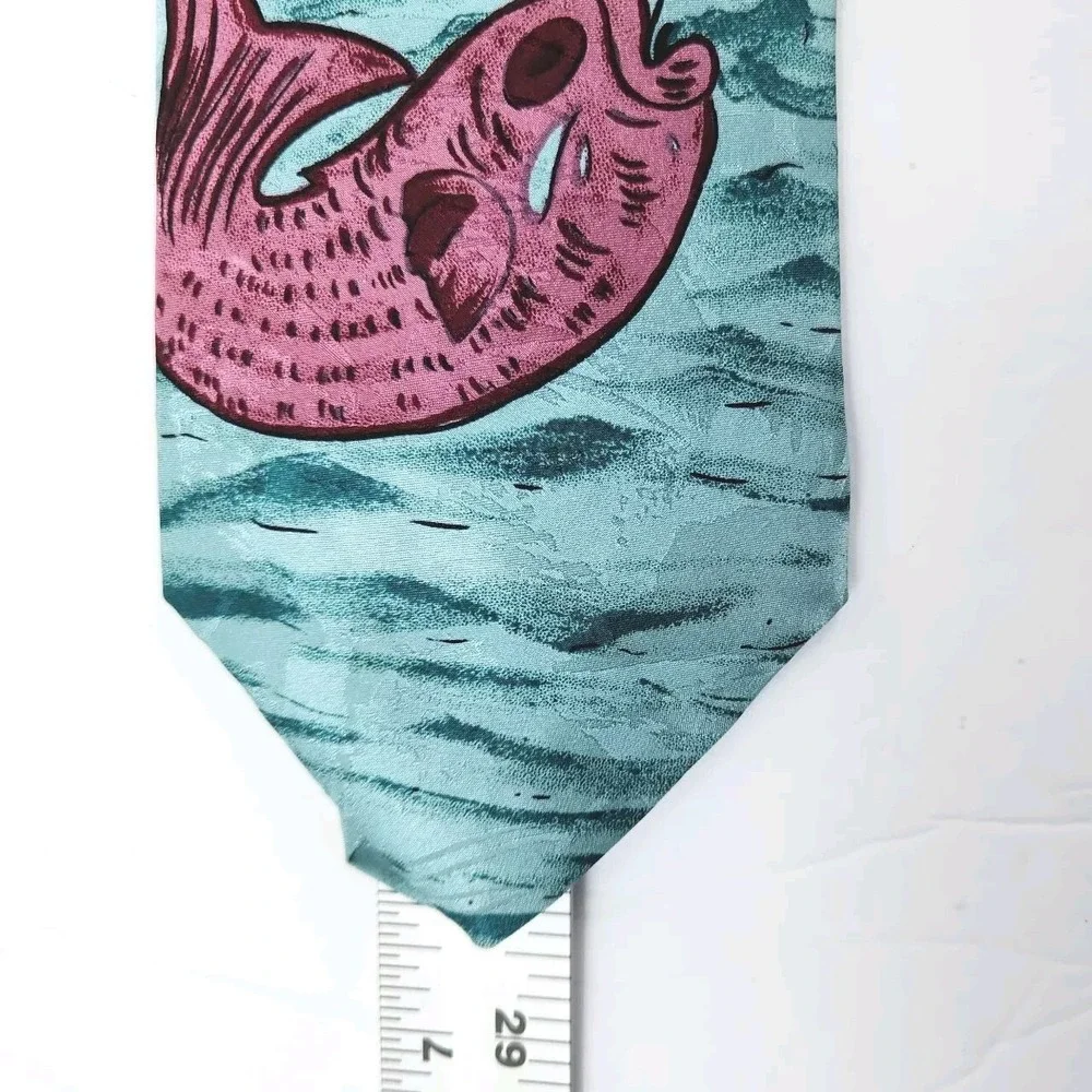 Carlo Riccci 100% Silk Fisherman Art Tie Made‎ in Italy Fishing Vibrant Novelty